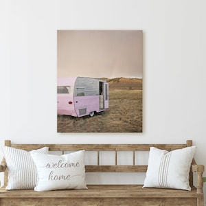 Faded Pink Camper Art Print, Retro Camper Print, Pastel Wall Decor, Colorful Summer Pastel Wall Art Print, Camp Photography DIGITAL DOWNLOAD