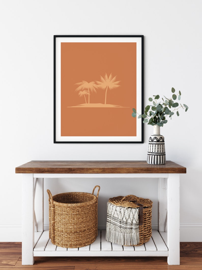 Burnt Orange Palm Tree Beach Wall Decor Art Scenic Beach Art Etsy