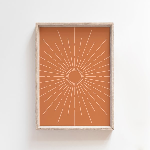 Burnt Orange Sunburst Art Print, Abstract Terra Sunburst Wall Art, Minimalist Terracotta Poster, Earthy Wall Print, Poster, DIGITAL DOWNLOAD