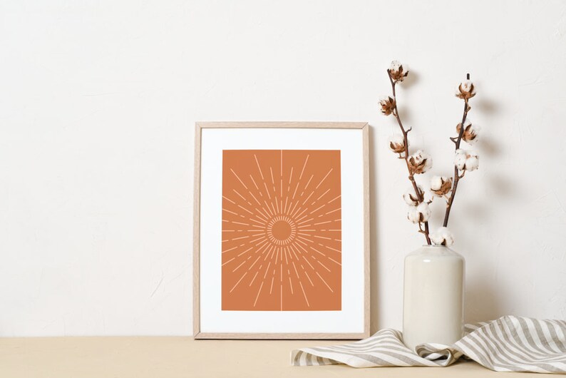 Burnt Orange Sunburst Art Print, Abstract Terra Sunburst Wall Art, Minimalist Terracotta Poster, Earthy Wall Print, Poster, DIGITAL DOWNLOAD image 5