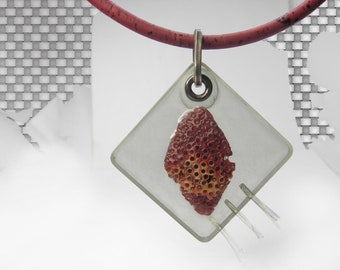 UNIQUE red pendant necklace, coral, resin, red gift, statement pendant, unique gift, Croatia, rustic jewelry, Valentine gift, red gift