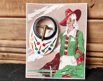 Old Haberdashery - Magnificent 1930s 1940s Belt Buckle in Painted Wood, Czechoslovakia