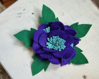 JEANNETTE - Felt Brooch 1940s Style Textile Restriction Period, French Made - Purple, Celadon, Green