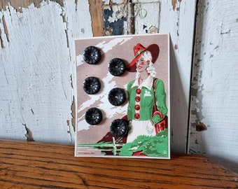 Old haberdashery - 1940s black polymer buttons