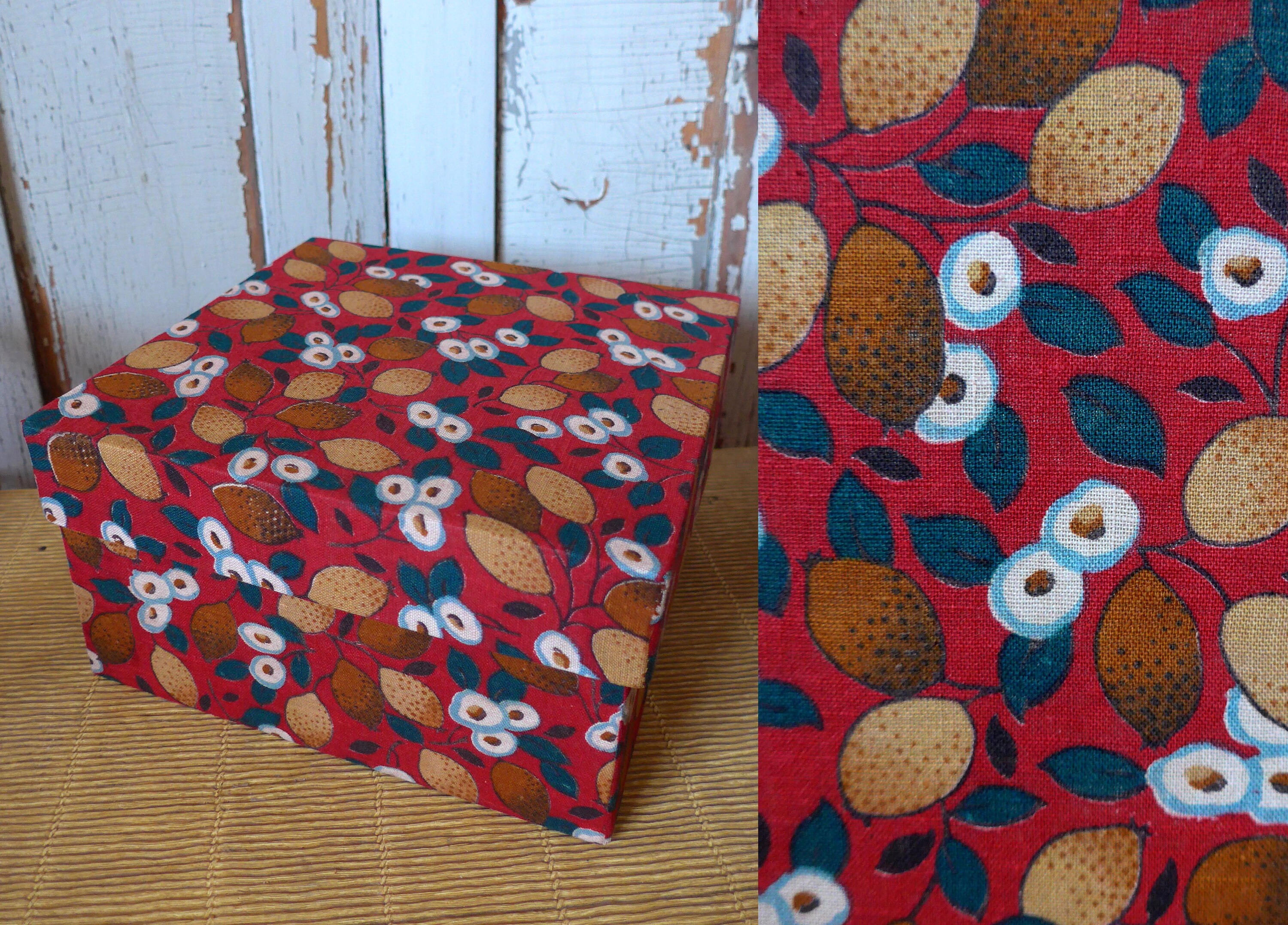 Boîte Recouverte de Tissu Art Déco, Style Début Xxe, Fabrication Française - Fleurs et Fruits, Citro