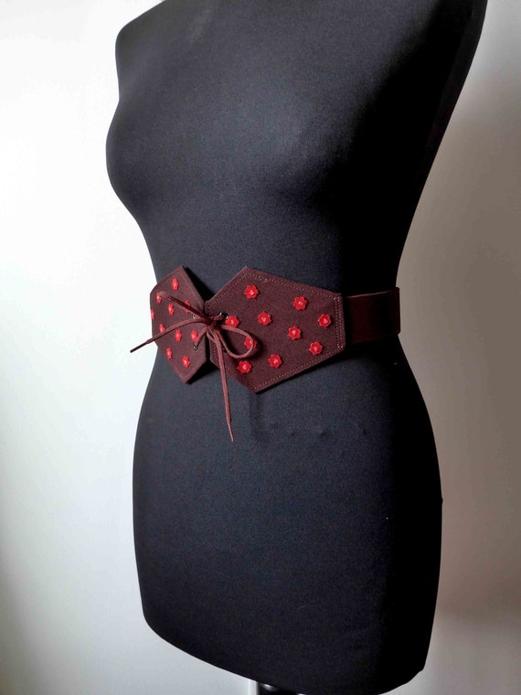 Ceinture Ancienne En Crêpe Et Cuir - Occasion Bon état - Fabriquée En France
