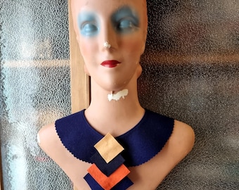 FIRMIN - Col Amovible Style Années 1930s, Fabrication Française - Feutrine Bleu Marine, Nuit, Orange et Jaune Paille