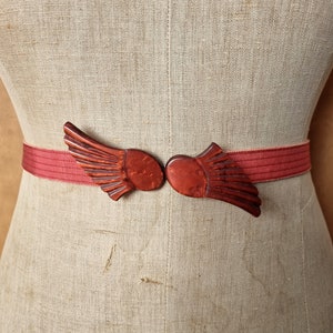 Unique Model - 1930s 1940s Style Belt, French Made - Large Rust Buckle, Topstitched Grosgrain - Size L