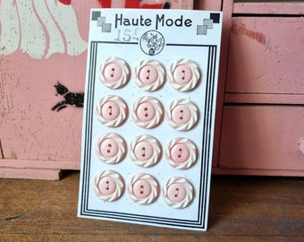 Old Haberdashery - Pretty 1940s 1950s Buttons in Cream and Pink Polymer, French Stock