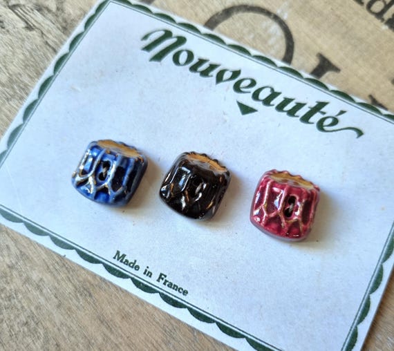 Mercerie Ancienne – Bouton Couture – Bleu Chiné – Lot De 1 à 10 Pièces