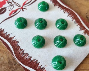 Antique Haberdashery - Lovely Little 1940s Green Polymer Buttons, French Stock