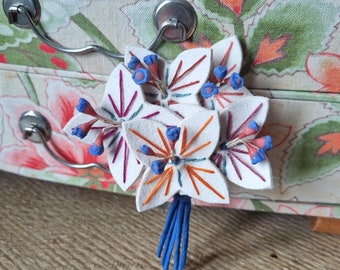 LOUISE - Hand Embroidered Felt Hat Brooch 1940s Style Textile Restriction Period, French Made - Cream, Blue, Pink