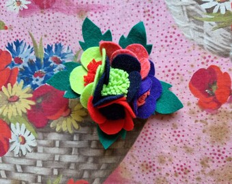 JEANNETTE - Felt Brooch 1940s Style Textile Restriction Period, French Made - Acidic Shades