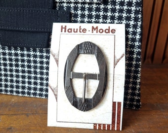 Old Haberdashery - Superb 1930s 1940s Belt Buckle in Dark Gray Marbled Polymer, French Stock