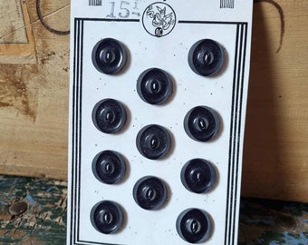 Old haberdashery - 1940s black polymer buttons, French stock