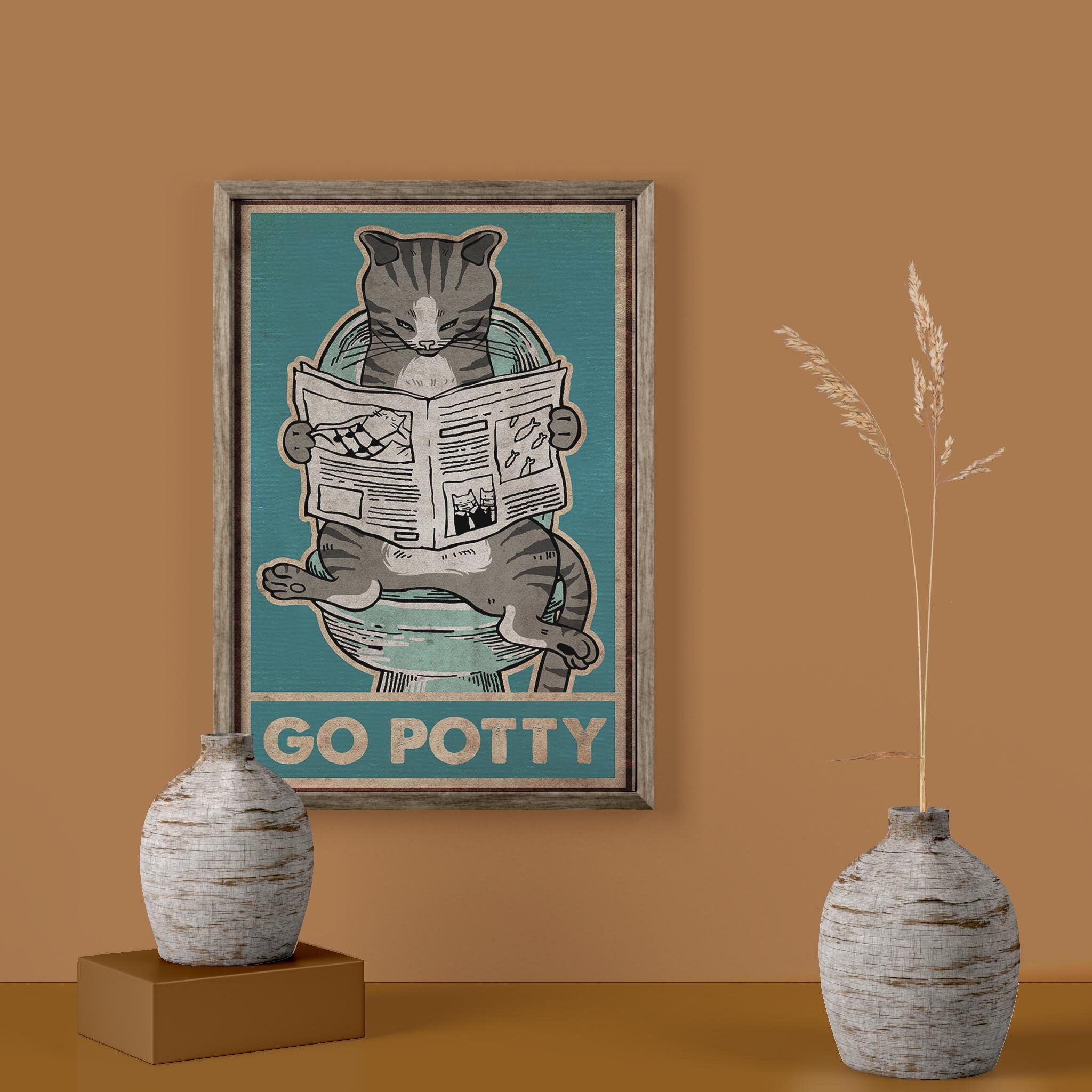 Funny Cat Print Go Potty Vintage Poster Funny Bathroom | Etsy
