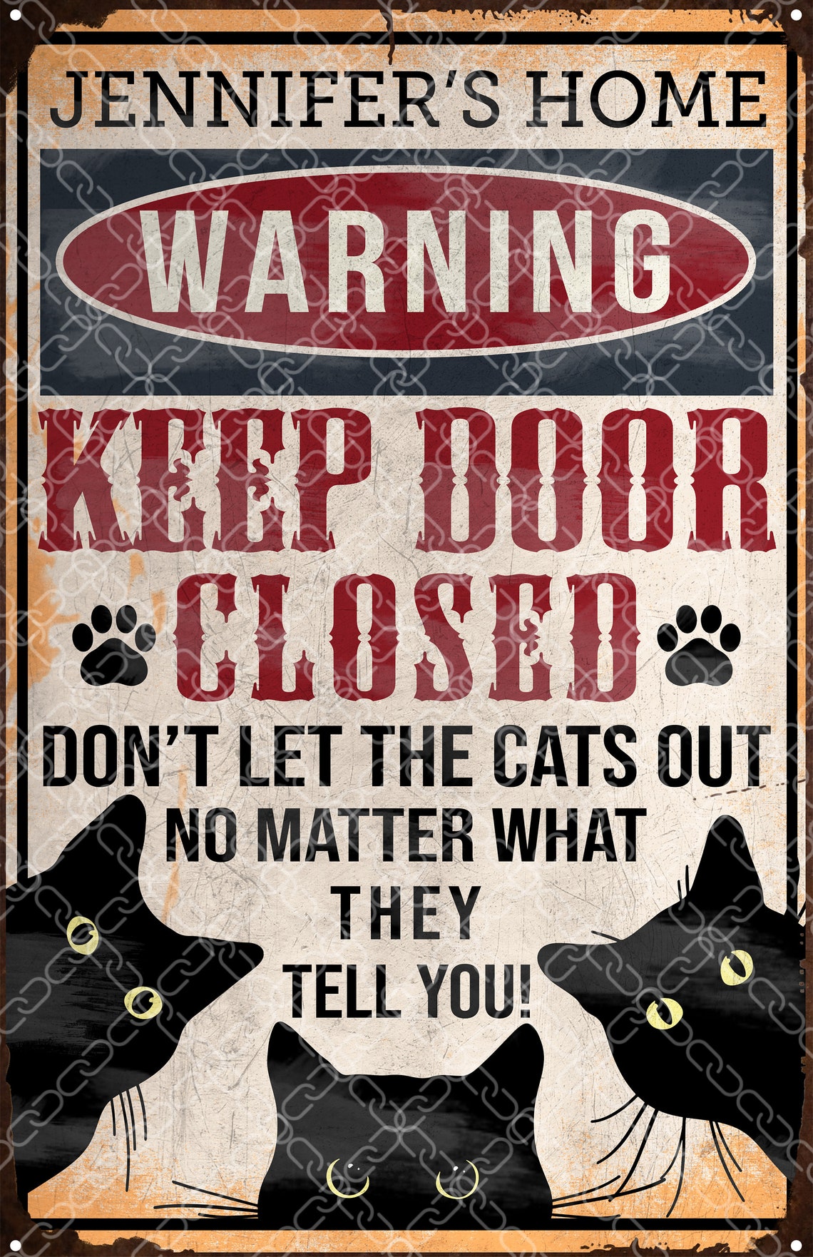 Warning Keep Door Closed Don't Let The Cats Out Poster Etsy