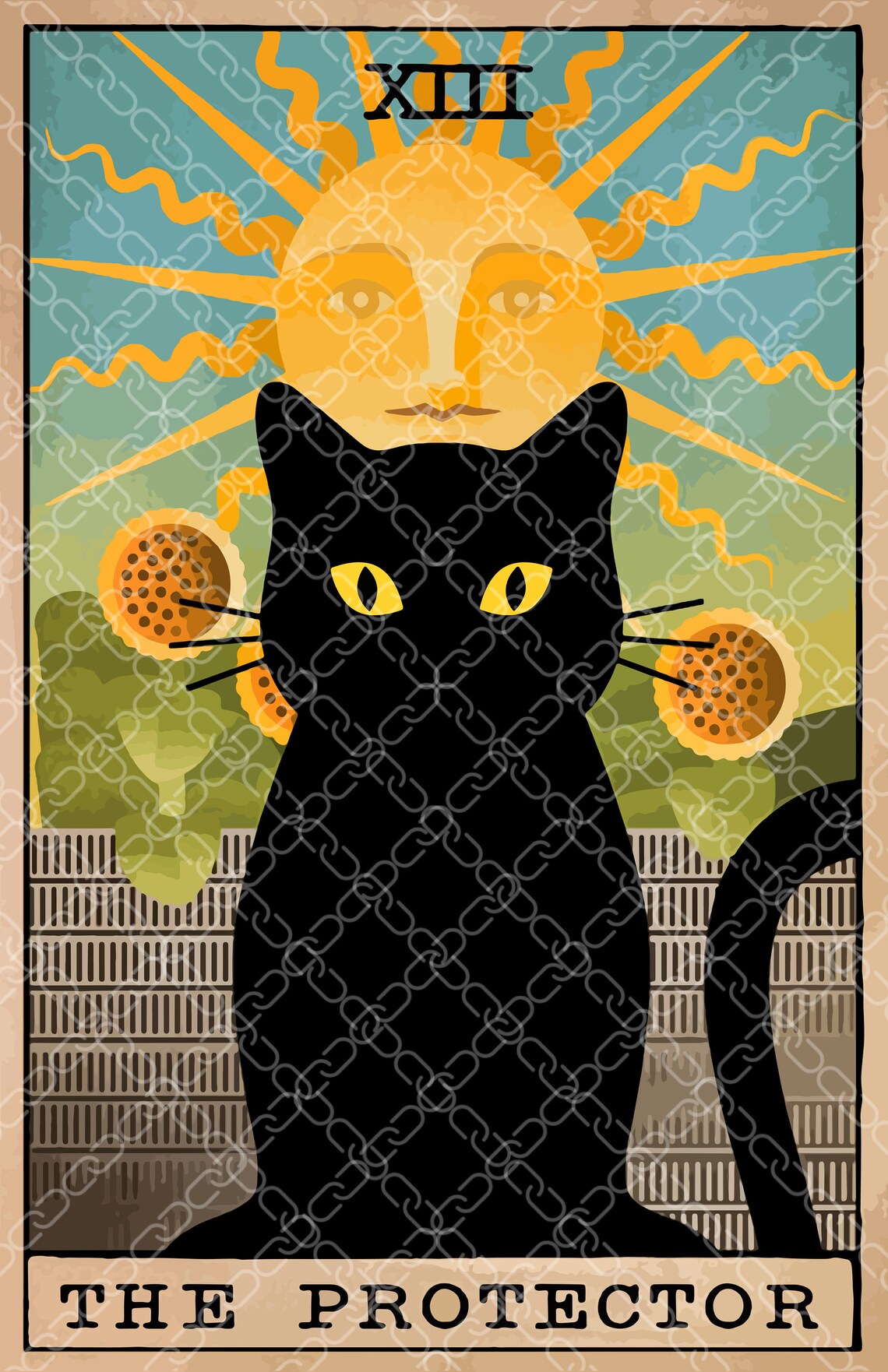 The Protector Tarot Cat Poster black cat print cat print Etsy