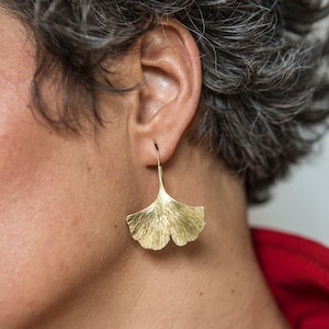 Ginkgo Biloba Brass Earrings, Handmade, Artisan Product