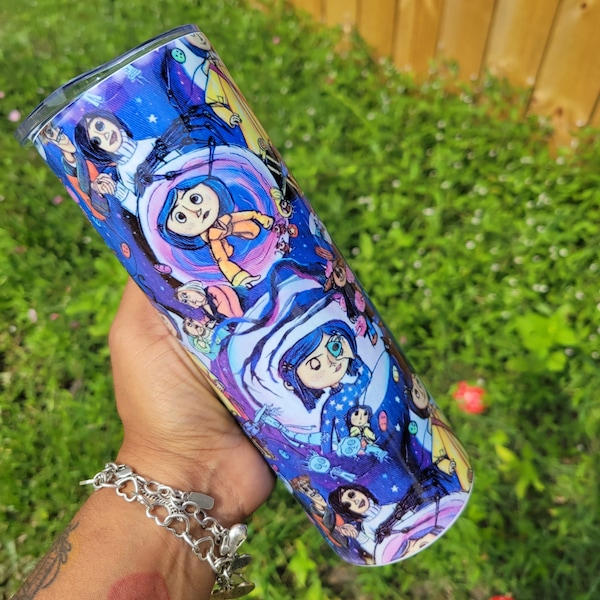 20oz coraline sublimation tumbler/personalized cup/personalized gifts/gifts for her/tim burton character stainless steel insulated cup