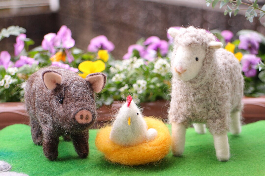 Three Amigos on Farm - Needle Felted Farm Animals - Etsy