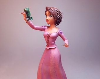 Rapunzel Short Hair Figure Tangeled Princess Disney Purple Pink Gift Pascal 3d Printed Frozen Flynn Rider 6 inch decor
