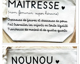 Petite pochette définition MAITRESSE ou NOUNOU coton couleur naturel