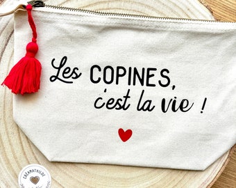 Petite pochette "Les COPINES c'est la vie !" coton couleur naturel