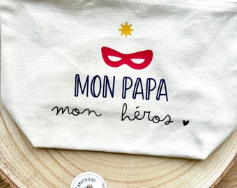 Petite pochette "MON PAPA mon héros" coton couleur naturel