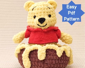 Honey Bear Crochet Pattern: Amigurumi Plush with Honey Pot (PDF Tutorial)