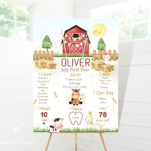 Farm Milestone Board | 1st Birthday Milestone Board | 18x24 and A2 Templett Template included |Printable Birthday Milestone Board | Stats