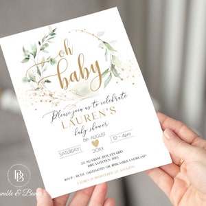 Greenery baby shower Invitation | Bonus editable template to text to guests | Greenery Sage and Gold | Classic Sophisticated baby shower