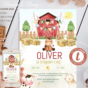 Farm Birthday EDITABLE Invitation | Farm Birthday Invitation | 5x7 templett template, Evite for Smartphones | custom birthday bundle OLIVER