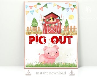 Pig Out Farm or Barnyard Table Sign | Farm Birthday Party | Buffet Sign Decorations | Farm Animals | 2 sizes included | INSTANT DOWNLOAD