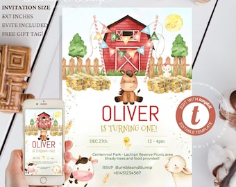 Farm Birthday EDITABLE Invitation | Farm Birthday Invitation | 5x7 templett template, Evite for Smartphones | custom birthday bundle OLIVER