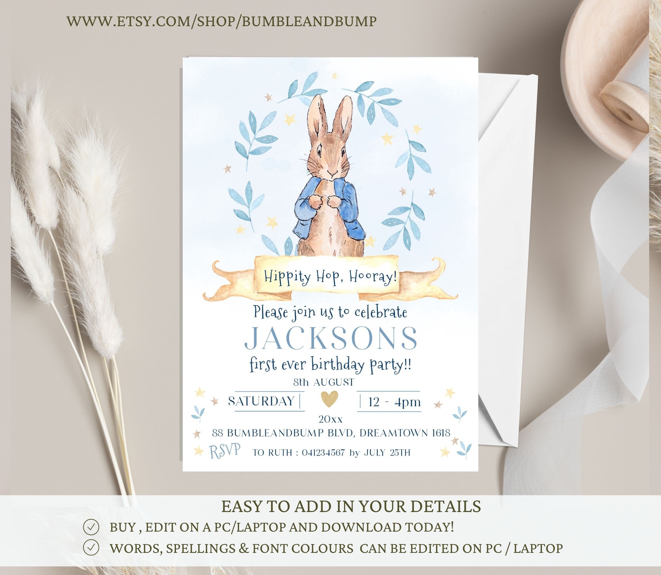 Peter Rabbit Printable Birthday Invitation Hippity Hop - Etsy