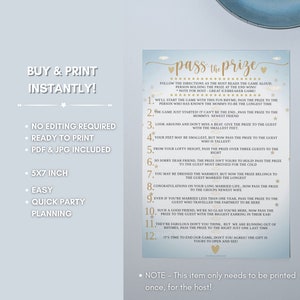 Pass the Prize Rhyme Game Printable Baby Shower Game Dusty Blue &amp; Gold ...