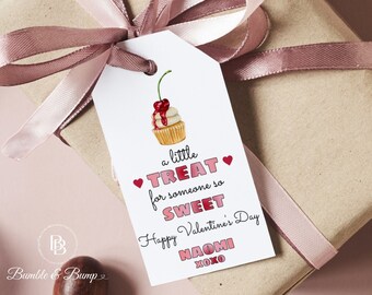 Printable Valentines Day gift tag | Sweet Treat Cherry for someone so sweet tags | Valentines Card with cupcake and cherry | Pink Red White