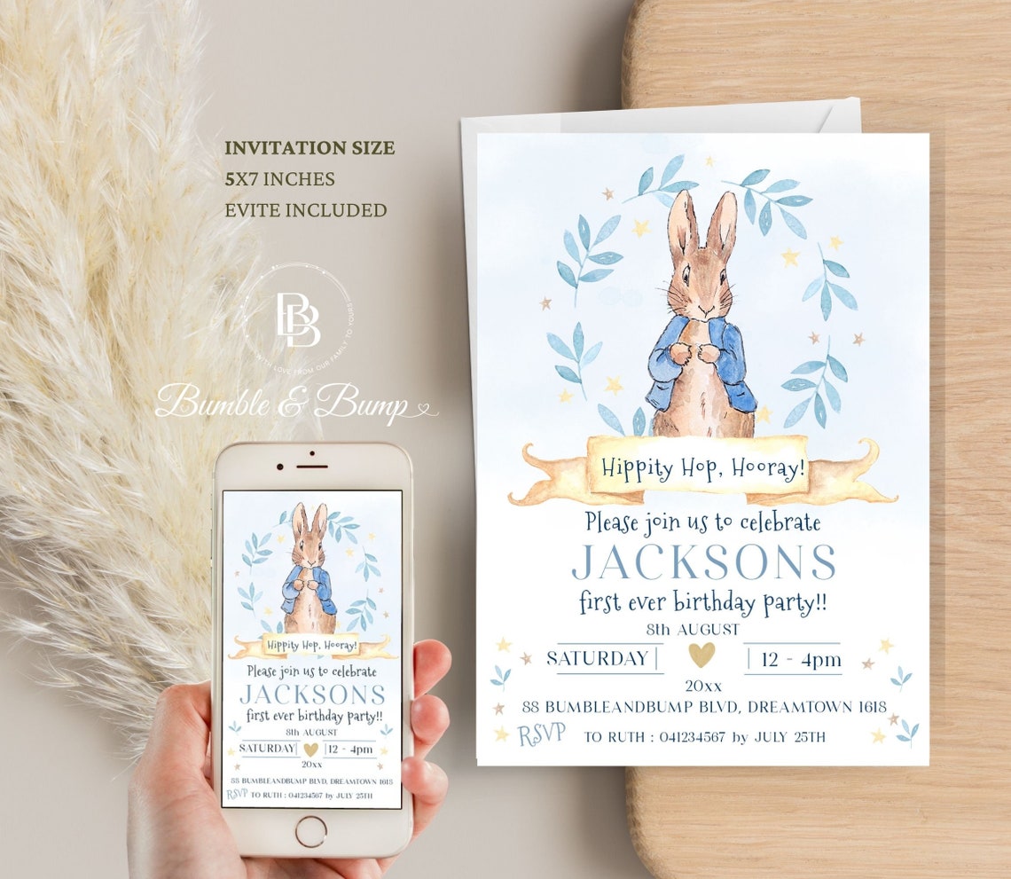 Peter Rabbit Printable Birthday Invitation Hippity Hop - Etsy
