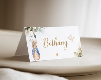 Tent Fold Table Name Cards | Place Cards Template Editable Place Card | Printable Peter Rabbit Greenery Name Cards | EDITABLE PR2301