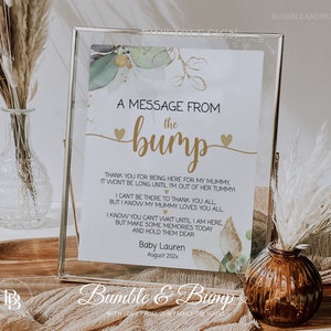Editable Message from the Bump | Greenery Baby Shower Sign | Sage Green Gold Message from Baby, Bump Sign | 8x10 , 11x14  Editable LAUREN