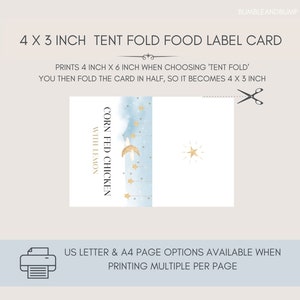 Food Labels 4x3 Inch Tent Fold Template Blue Gold Printable Food Name ...