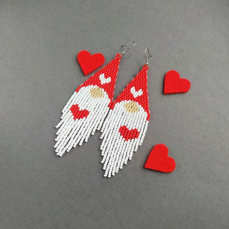 Valentine gnome earrings Saint Valentine seed bead earrings Etsy
