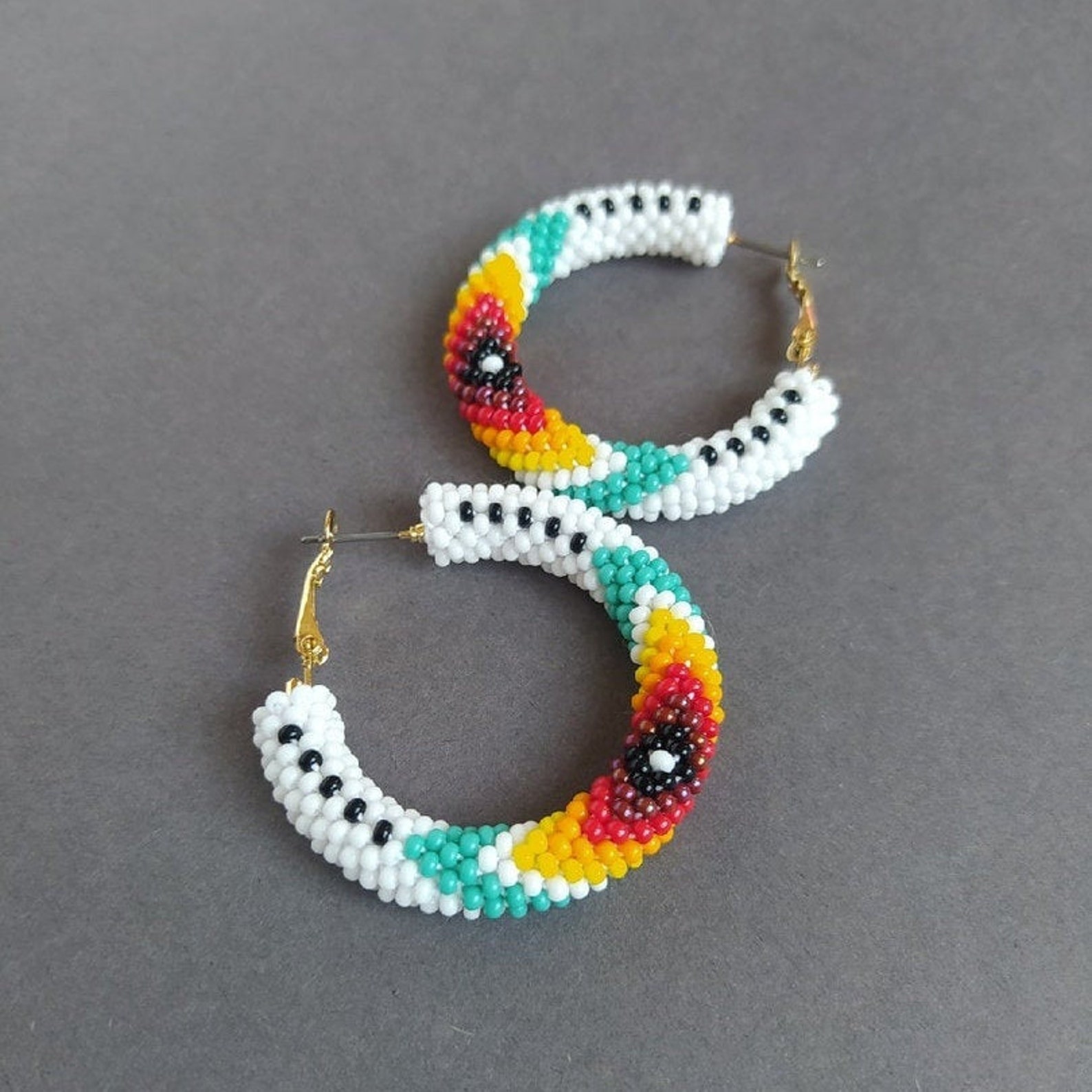 Weiß Türkis Native Stil Creolen ethnische Creolen | Etsy