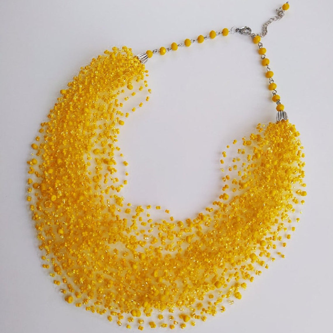 Airy yellow beaded necklace Bright crocheted necklace Multi Etsy