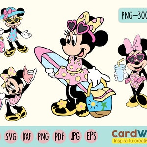 Minnie sulla spiaggia carta SVG Clipart Predefiniti, Vettore, Eps, Png, Pdf