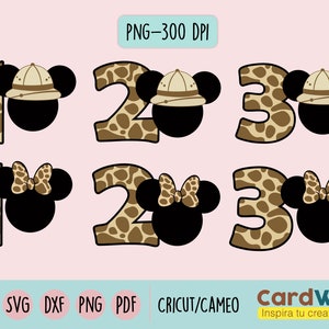 Mickey Minnie Safari Aniversário SVG Clipart, Vetor, Eps, Png, Pdf, Dxf, Cricut e Cameo