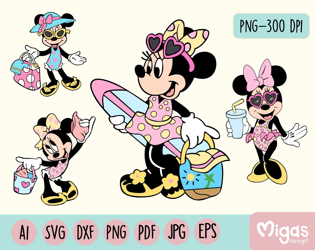 Minnie on the Beach Card SVG Clipart Prediseñados, Vector, Eps, Png ...