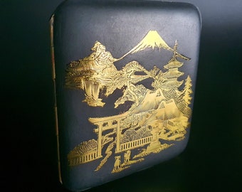 Japanese Early c.20th Damascene Cigarette Case in Presentation Box