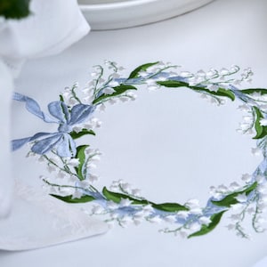 Lily of the valley tablecloth Embroidered tablecloth White tablecloth Linen lace Waterproof Gift ideas Spring floral decor Custim size style